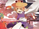  bad_id bad_pixiv_id blonde_hair dokuro eyes frog hat moriya_suwako short_hair solo thighhighs touhou yellow_eyes 