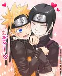  &lt;3 blonde_hair blush closed_eyes eyes_closed gloves grab grabbing headband heart hug love male male_focus multiple_boys naruto naruto_shippuuden one_eye_closed sai shiho smile sweatdrop uzumaki_naruto wince wink yamanaka_sai yaoi 