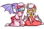  bad_id bad_pixiv_id bat_wings blonde_hair blue_hair blush closed_eyes flandre_scarlet hat kneeling multiple_girls nobuya one_side_up petting red_eyes remilia_scarlet short_hair siblings sisters tears touhou wings 