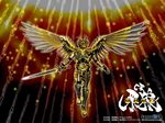  armor garo garo_(series) gold_armor golden runes sword weapon wings 