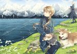  animal bird blonde_hair brown_hair deer dog flower grass husky mountain multiple_girls nature original puppy reindeer scenery water whale wind wolf yellow_eyes yue_natsuki 