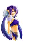  blue_hair highres judith long_hair midriff pointy_ears potchi purple_eyes smile solo tales_of_(series) tales_of_vesperia 