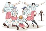  armkreuz bundou_seika closed_eyes dragon_ball dragon_ball_z fukabori_sumiyo fukuji_mihoko ginyu_force_pose ikeda_kana kazekoshi_school_uniform kubo_takako multiple_girls one_eye_closed parody pose saki yoshitome_miharu 