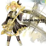  alternate_hairstyle aqua_eyes bass_guitar blonde_hair boots detached_sleeves error getiao guitar hair_ornament hair_ribbon hairclip instrument kagamine_rin kagamine_rin_(roshin_yuukai/hard_rkmix) long_hair ribbon roshin_yuukai_(vocaloid) solo thighhighs twintails vocaloid zettai_ryouiki 