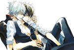  2boys cigarette gintama hijikata_toshiro hijikata_toushirou hug male multiple_boys sakata_gintoki smile smirk sword weapon yaoi 