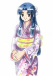  asakura_ryouko blue_eyes blue_hair fujita_(speedlimit) japanese_clothes jpeg_artifacts kimono long_hair solo suzumiya_haruhi_no_yuuutsu 