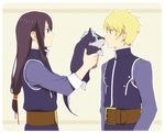  bad_id bad_pixiv_id black_eyes black_hair blonde_hair dog flynn_scifo green_eyes long_hair low-tied_long_hair male_focus multiple_boys puppy repede rounded_corners shirataki_nako tales_of_(series) tales_of_vesperia uniform yuri_lowell 