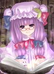  bespectacled book glasses hat kubozuka_pikurou long_hair patchouli_knowledge purple_eyes purple_hair solo touhou 