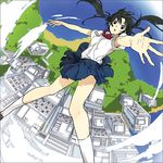  black_hair building cloud day falling fisheye from_above legs niwa original school_uniform skirt solo twintails 