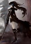  black_hair black_rock_shooter black_rock_shooter_(character) blue_eyes charimei coat long_hair shorts solo sword twintails weapon 