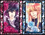  bad_id bad_pixiv_id bian black_hair blonde_hair capelet earrings flower frills gathers gilbert_nightray gloves heterochromia jewelry long_hair multiple_boys pandora_hearts red_eyes rose short_hair smile vincent_nightray yellow_eyes 