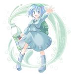  blue_eyes blue_hair hair_bobbles hair_ornament hat kawashiro_nitori kibushi pepsi pepsi_ice_cucumber solo touhou twintails two_side_up 