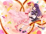  blonde_hair candy dress food frederica_bernkastel hat lambdadelta maekawa_suu multiple_girls pink_hat purple_eyes purple_hair ribbon tail umineko_no_naku_koro_ni yellow_eyes 