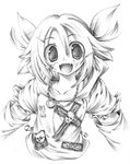  bad_id bad_pixiv_id chain fang graphite_(medium) greyscale hair_ornament hairclip highres jewelry kagamine_rin monochrome ring safety_pin solo traditional_media vocaloid yamada_yuuki 