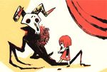  bad_id bad_pixiv_id candy child curtains demon food lollipop myun_(moukin_no_ana) original red_hair shadow shaped_lollipop shoes short_hair single_shoe skeleton 