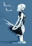  blue blue_background english izayoi_sakuya maid monochrome profile short_hair solo tima touhou wading water 