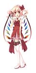  alternate_costume bad_id bad_pixiv_id blonde_hair boots dress flandre_scarlet hair_ribbon high_heels one_side_up ponytail red_eyes ribbon shoes short_hair skirt smile solo thigh_boots thighhighs touhou uranaishi_(miraura) wand wings zettai_ryouiki 