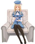  black_legwear blonde_hair cup fate_(series) full_body hat highres long_hair lord_el-melloi_ii_case_files pantyhose red_eyes reines_archisorte_el-melloi revision satou_usuzuku solo teacup transparent_background 