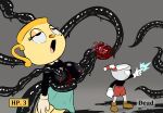 absurd_res animate_inanimate anthro bendy_and_the_ink_machine big_breasts blood bodily_fluids bottomwear breast_torture breast_wound breasts chest_wound clothing container corpse cup cuphead_(character) cuphead_(game) death drinking_straw e254e fatal_wound female finger_gun footwear gameplay_mechanics gesture gloves goblet gore hand_gesture handwear hard_vore heart_(organ) hi_res ink intelligence_loss interface killing male markings mole_(marking) monster ms._chalice nipple_fetish nipple_penetration nipple_play nipples organs penetration shoes shooting shorts tentacles vore