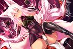  animal_ears breasts corruption dark_persona elbow_gloves fox_ears fox_tail gloves haik heart heart-shaped_pupils highres kokonoe_tsubaki living_clothes long_hair multiple_tails nipples original red_eyes restrained small_breasts solo symbol-shaped_pupils tail tentacle_clothes tentacle_sex tentacles thighhighs white_hair 