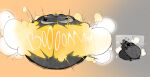 2025 absurd_res anthro bomb boom bursting explosion explosives goreless grey_background hi_res onomatopoeia sequence simple_background smokey_blokey sound_effects text white_text yellow_background