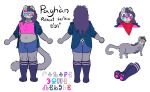 anthro bandanna_scarf blue_blush blue_eyeshadow blush blush_lines bottomwear clothing collar crop_top ear_piercing eyeshadow femboy feral hair hi_res jacket legwear long_hair makeup male mammal model_sheet multiple_piercings mustelid name_tag paghan pathetic_pagan pattern_clothing pattern_legwear paw_socks piercing pink_blush pink_eyeshadow pink_nose polecat_(mustelid) purple_eyes purple_hair shirt shorts simple_background solo star_eyes stockings striped_clothing striped_legwear stripes topwear