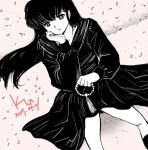  bare_legs beads black_dress black_eyes dress funeral_dress hand_on_own_chin jian_yin long_hair long_sleeves maison_ikkoku otonashi_kyouko prayer_beads wistful 