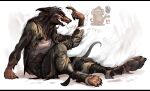 angry anthro barefoot canid canine canis clothed clothing dobermann domestic_dog feet female fur hi_res kredri mammal pinscher pseudo_hair sitting solo torn_clothing