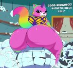 2024 anthro arthropod big_butt butt butterfly dialogue disco_ball domestic_cat doppleganger english_text equid equine eyeshadow felid feline felis female fur horn huge_butt hybrid insect insect_wings lepidopteran lepidopteran_wings ll-ss looking_back makeup mammal multicolored_body multicolored_fur multicolored_tail multicolored_wings mythological_creature mythological_equine mythology purple_eyeshadow purple_horn purple_tail purple_wings rainbow_body rainbow_butterfly_unicorn_kitty rainbow_fur rainbow_tail red_eyes smile solo tail text thick_thighs unicorn wide_hips wings yellow_wings yticilef_(rainbow_butterfly_unicorn_kitty)