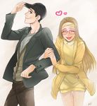  1boy 1girl artist_request big_hero_6 blonde_hair cap disney glasses happy heart honey_lemon marvel smile tadashi_hamada 