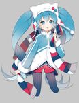  argyle bad_id bad_pixiv_id blue_eyes blue_hair borrowed_design buttons cropped_legs grey_background hair_through_headwear hat hatsune_miku highres legwear_under_shorts long_hair long_sleeves open_mouth pantyhose scarf shorts simple_background snowflakes solo striped striped_legwear striped_scarf twintails uttao vertical-striped_legwear vertical_stripes very_long_hair vocaloid yuki_miku 