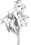  bat_wings book_stack carrying greyscale head_wings highres koakuma leg_up long_hair looking_at_viewer matumasima monochrome open_mouth pointy_ears sketch solo thighhighs touhou wings 