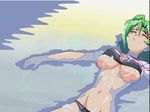  animated animated_gif bikini blush bouncing_breasts bra breasts cough coughing eiken green_hair lowleg lowleg_bikini navel panties tororo_(character) underboob underwear water 