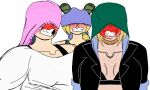  3girls absurdres atomic_wedgie bare_shoulders black_survival blonde_hair blue_hair blue_panties blush breasts bun_with_braided_base cone_hair_bun covered_eyes discomfort double_bun eternal_return:_black_survival green_hair green_lips green_panties gym hair_bun hart_floyd highres jojo_no_kimyou_na_bouken jolynecujohwedgie kujo_jolyne me_and_the_boys_(meme) meme multicolored_hair multiple_girls non-web_source object_on_head official_alternate_costume panties panties_on_head panty_mask pink_panties ponytail self-upload short_hair silvia_piquet smile steam stone_ocean third-party_edit transparent_background two-tone_hair underwear underwear_on_head wedgie 