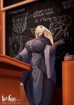 anthro big_breasts breasts chalkboard clothing eni_siverets_(last_fables) female floppy_ears hair hair_over_eye hare hi_res hiverdose lagomorph last_fables leporid lop_ears mammal podium professor robe runes solo teaching tight_clothing