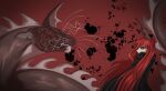 animal_humanoid asian_mythology beard black_cloak black_clothing blood bodily_fluids canid canine chinese_mythology cloak clothing disability east_asian_mythology facial_hair facial_scar female female/female feral folded_ears fox frill_(anatomy) hair hi_res human humanoid mammal membrane_(anatomy) membranous_frill mustelid mythological_canine mythological_creature mythological_fox mythology otter red_eyes red_hair scar silverywhite solo