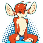 1:1 alien alpha_channel antennae_(anatomy) anthro biped black_claws blue_clothing blue_jockstrap blue_underwear brown_eyes bulge claws clothed clothing detailed_bulge digital_drawing_(artwork) digital_media_(artwork) dipstick_antennae disney experiment_(lilo_and_stitch) fan_character ferlo finger_claws flat_colors front_view fur genital_outline jockstrap jockstrap_only lilo_and_stitch looking_at_viewer male multicolored_antennae multicolored_body multicolored_fur navel orange_body orange_fur outline penis_outline pink_nose red_body red_fur shiuk simple_background sitting smile solo topless topless_anthro topless_male transparent_background two_tone_body two_tone_fur underwear underwear_only white_body white_fur