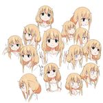  &gt;:) &gt;_o :&lt; :o ;) black_eyes blonde_hair closed_mouth crossed_arms double_v doyagao expressions futaba_anzu idolmaster idolmaster_cinderella_girls long_hair looking_at_viewer one_eye_closed popup simple_background sketch smile translated triangle_mouth twintails v v-shaped_eyebrows 