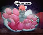 4_toes anthro bear black_claws bodily_fluids chi_panpan claws dialogue digit_ring feet feet_up foot_fetish foot_focus foot_on_table fur furniture grey_body grey_fur hair hair_over_eyes hi_res humanoid_feet hybrid jewelry male mammal musk musk_clouds musky_feet overweight pawpads paws pink_hair pink_pawpads plantigrade polar_bear presenting ring simple_background sitting smelly smelly_feet smelly_paws sofa solo sweat sweatdrop sweaty_feet table talking_to_viewer teasing teasing_with_feet text toe_ring toes ursine white_body white_fur