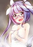  artist_name bad_id bad_pixiv_id dated glasses i-19_(kantai_collection) kantai_collection long_hair naked_towel nekobaka purple_hair red_eyes solo towel twitter_username 