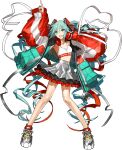  1girl :d aqua_eyes aqua_hair armpits breasts digital_stars digital_stars_miku digital_stars_miku_(2020) frilled_skirt frills full_body green_jacket grey_skirt hair_between_eyes hatsune_miku headphones headphones_around_neck highres jacket long_hair long_sleeves medium_breasts official_art open_clothes open_jacket open_mouth puffy_long_sleeves puffy_sleeves red_jacket shoelaces shoes simple_background skirt sleeves_past_wrists smile solo sports_bra standing transparent_background twintails very_long_hair vocaloid wada_arco white_jacket 