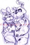2015 animatronic anthro artist_name bent_leg black_eyebrows black_nose blue_bow_tie blue_line_art bow_tie buckteeth cageyshick05_(artist) cheek_spots colored_line_art crossgender duo english_description eye_contact eyebrows eyelashes female female_anthro fingers five_nights_at_freddy&#039;s five_nights_at_freddy&#039;s_2 five_nights_at_freddy&#039;s_3 floppy_ears heart_symbol hug hugging_another hugging_partner lagomorph larger_anthro larger_male leporid long_ears looking_at_another machine male male_anthro mammal mtf_crossgender no_eyebrows pen_(artwork) rabbit robot scottgames simple_background size_difference sketch smaller_anthro smaller_female springtrap_(fnaf) teeth text torn_ear toy_bonnie_(fnaf) traditional_media_(artwork) whisker_spots white_background wire