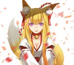  animal_ears blonde_hair collar cross_akiha fox_ears fox_tail japanese_clothes long_hair miko original purple_eyes solo tail 