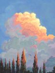  absurdres bird blue_sky cloud cloudy_sky cumulonimbus_cloud evening fangpeii highres no_humans original outdoors scenery sky tree 