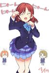  :3 ^_^ blazer brown_hair closed_eyes hoshizora_rin jacket koizumi_hanayo love_live! love_live!_school_idol_project multiple_girls nishikino_maki open_mouth orange_hair otonokizaka_school_uniform out_of_character paw_pose rassie_s red_hair school_uniform short_hair smile translated 