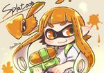  &gt;:) animal blush domino_mask holding inkling long_hair mask monster_girl orange_eyes orange_hair paint paint_splatter pointy_ears same_anko shirt short_sleeves smile solo splatoon_(series) splatoon_1 splattershot_(splatoon) squid super_soaker tentacle_hair v-shaped_eyebrows white_shirt 