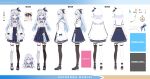  1girl anchor_ornament ankle_cuffs arm_belt arms_at_sides asymmetrical_legwear belt beret black_belt black_hair black_streaks black_thighhighs blue_bow blue_eyes blue_hair blue_shoes blue_skirt blue_streaks bow braid breasts buttons character_name closed_mouth color_guide colored_shoe_soles commentary_request diagonal-striped_bow double-breasted english_text full_body glasses hair_bun hair_flaps hair_ornament hairpin hat hat_bow high-waist_skirt highres hood hood_down hooded_jacket indie_virtual_youtuber jacket legwear_garter long_hair looking_at_viewer mary_janes miniskirt mismatched_legwear mismatched_thighhighs multicolored_eyes multicolored_hair multiple_hairpins multiple_views o-ring official_art open_clothes open_jacket overskirt pocket pocket_watch production_art profile reference_sheet round_eyewear second-party_source shiozora_namiri shirt shirt_tucked_in shoes side_braid side_up_bun single_side_bun siokazunoko skirt standing straight-on streaked_hair tachi-e thighhighs turnaround two-tone_eyes virtual_youtuber watch white_hair white_hat white_jacket white_shirt white_thighhighs white_wrist_cuffs wrist_cuffs yellow_eyes 