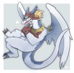  1boy barefoot blonde_hair brown_gloves claws commentary_request crossed_arms dated dragon_boy dragon_tail dragon_wings fangs feathered_wings furry furry_male gloves goggles goggles_on_headwear highres kurumiken legendz looking_at_viewer male_focus open_mouth shiron_(legendz) signature tail wings 