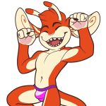 1:1 5_fingers alien alpha_channel antennae_(anatomy) anthro athletic athletic_anthro athletic_male biped black_claws cheering claws clothed clothing digital_drawing_(artwork) digital_media_(artwork) dipstick_antennae disney experiment_(lilo_and_stitch) eyebrows eyes_closed fan_character ferlo finger_claws fingers flat_colors front_view fur happy jockstrap jockstrap_only lilo_and_stitch male multicolored_antennae navel orange_body orange_fur outline pawpads pink_nose pink_pawpads pink_tongue purple_clothing purple_jockstrap purple_underwear shiuk simple_background solo tongue topless topless_anthro topless_male transparent_background underwear underwear_only white_body white_fur white_outline