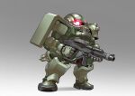  absurdres chibi chinese_commentary commentary_request finger_on_trigger full_body glowing glowing_eye gun gundam gundam_gquuuuuux highres holding holding_gun holding_weapon looking_at_viewer making-of_available mecha mecha_focus mobile_suit no_humans one-eyed red_eyes robot science_fiction sd_gundam solo standing weapon zaku_ii zakuma 